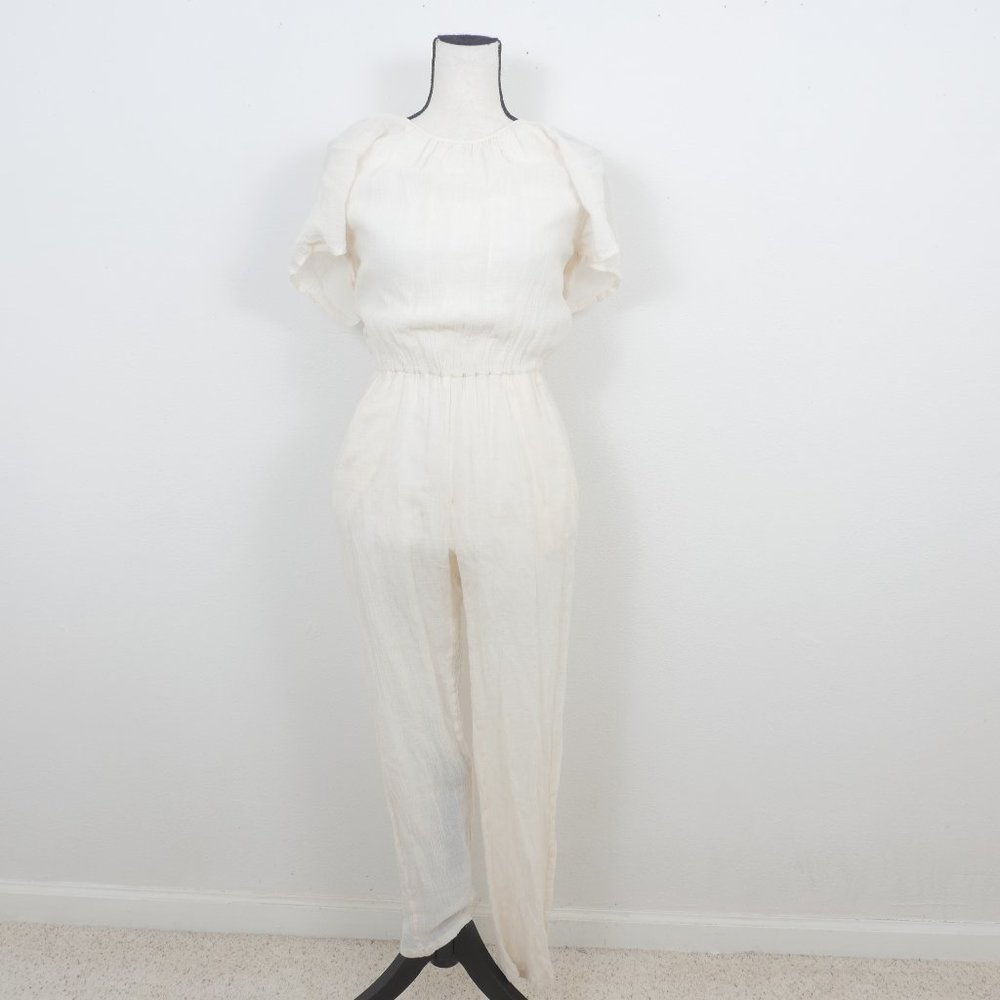 Objects Without Meaning Cream Gauze Short Sleeve Skinny Leg Size Small Jumpsuit